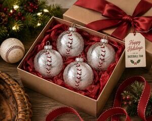 Robert Stanley Glass Baseball Christmas Ornaments Set of 4